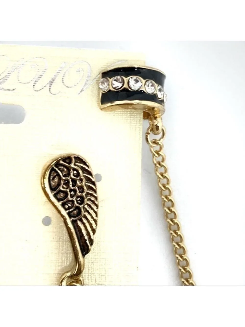 𝅺NEW-FEATHERS/CHAIN/RHINESTONES Clip On Earrings